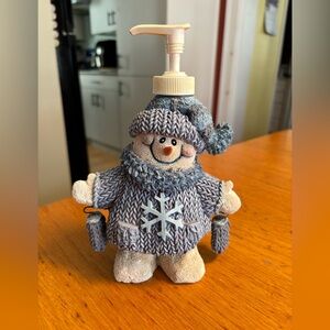 Snowman Soap Pump Dispenser Blue Snowflakes